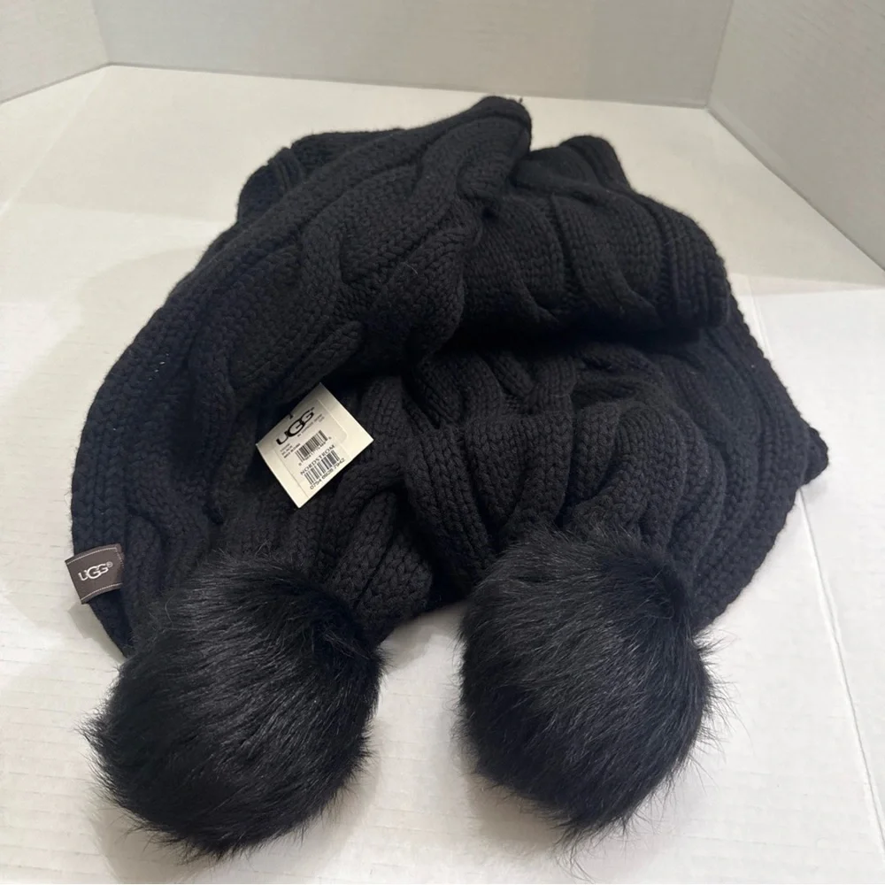 NWT UGG Women's Cable Knit Oversized Scarf Black Chunky Braided Wrap Nordstrom